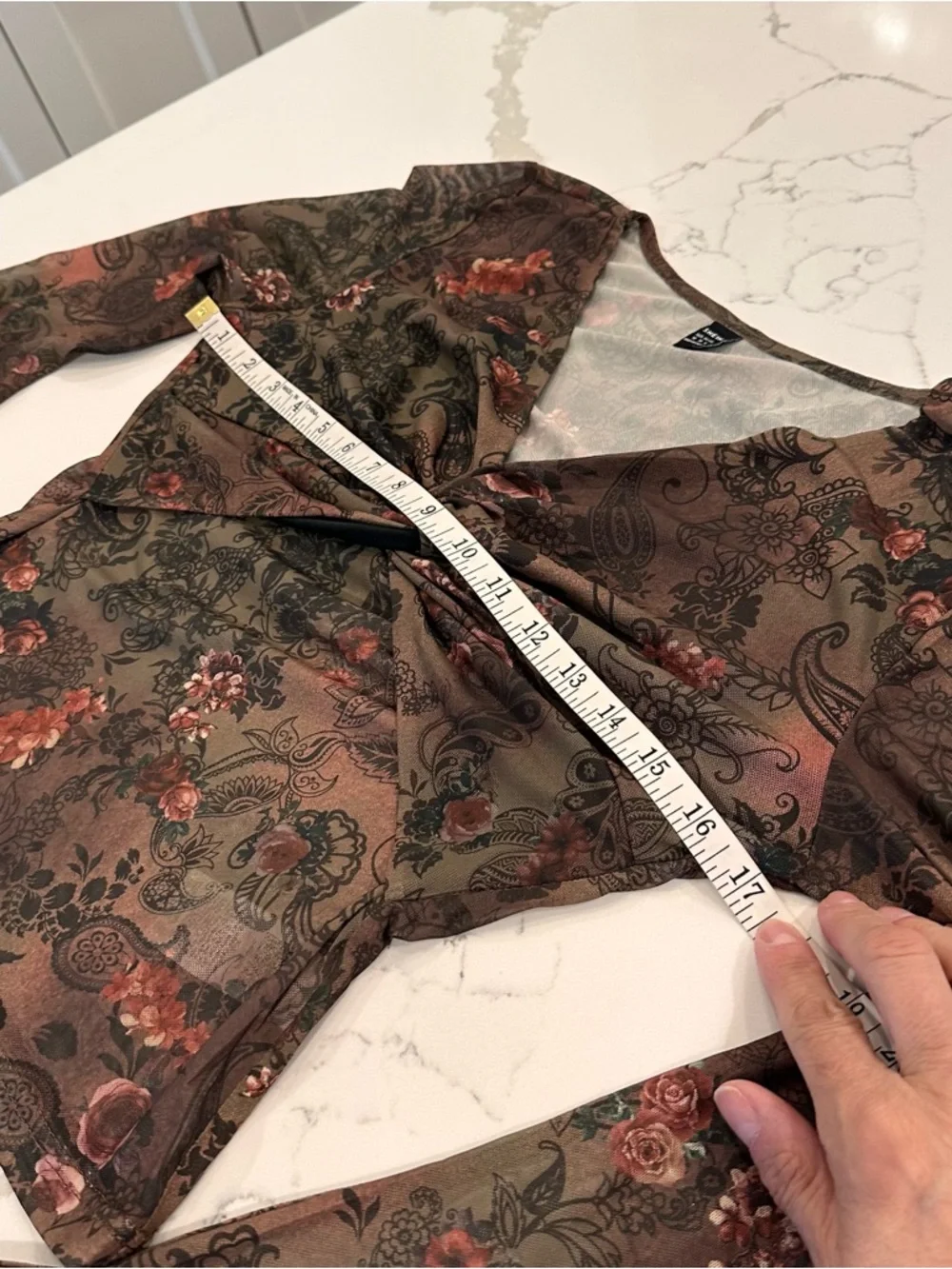 Shein Floral Paisley Y2K Sheer Mesh Top M Bell Sleeves Flare Forest Fairy Goblin - Picture 8 of 10